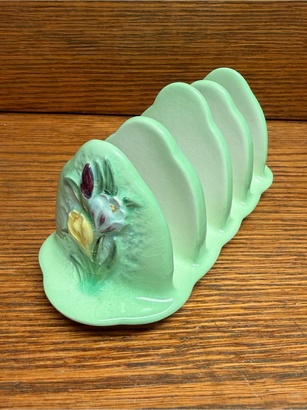 Ceramic Toast/Letter Rack Mint Green Floral Decorative Table Organizer